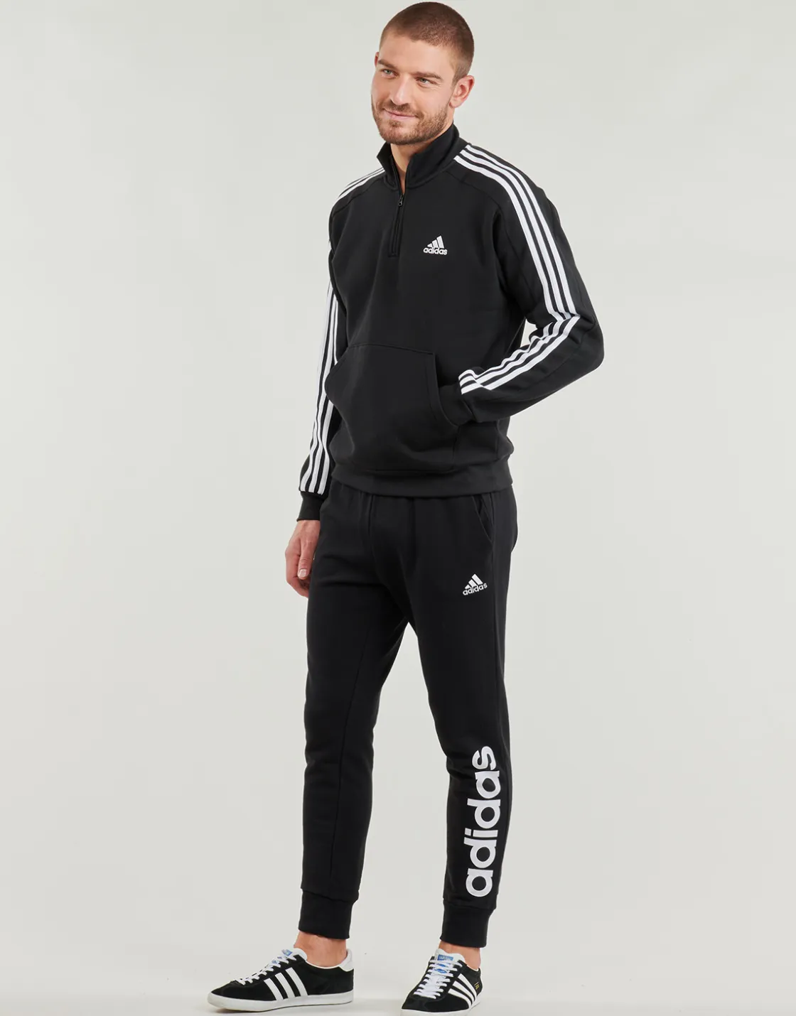 Adidas Sportswear - Essentials Fleece 3-Stripes 1/4-Zip Sweatshirt Noir New