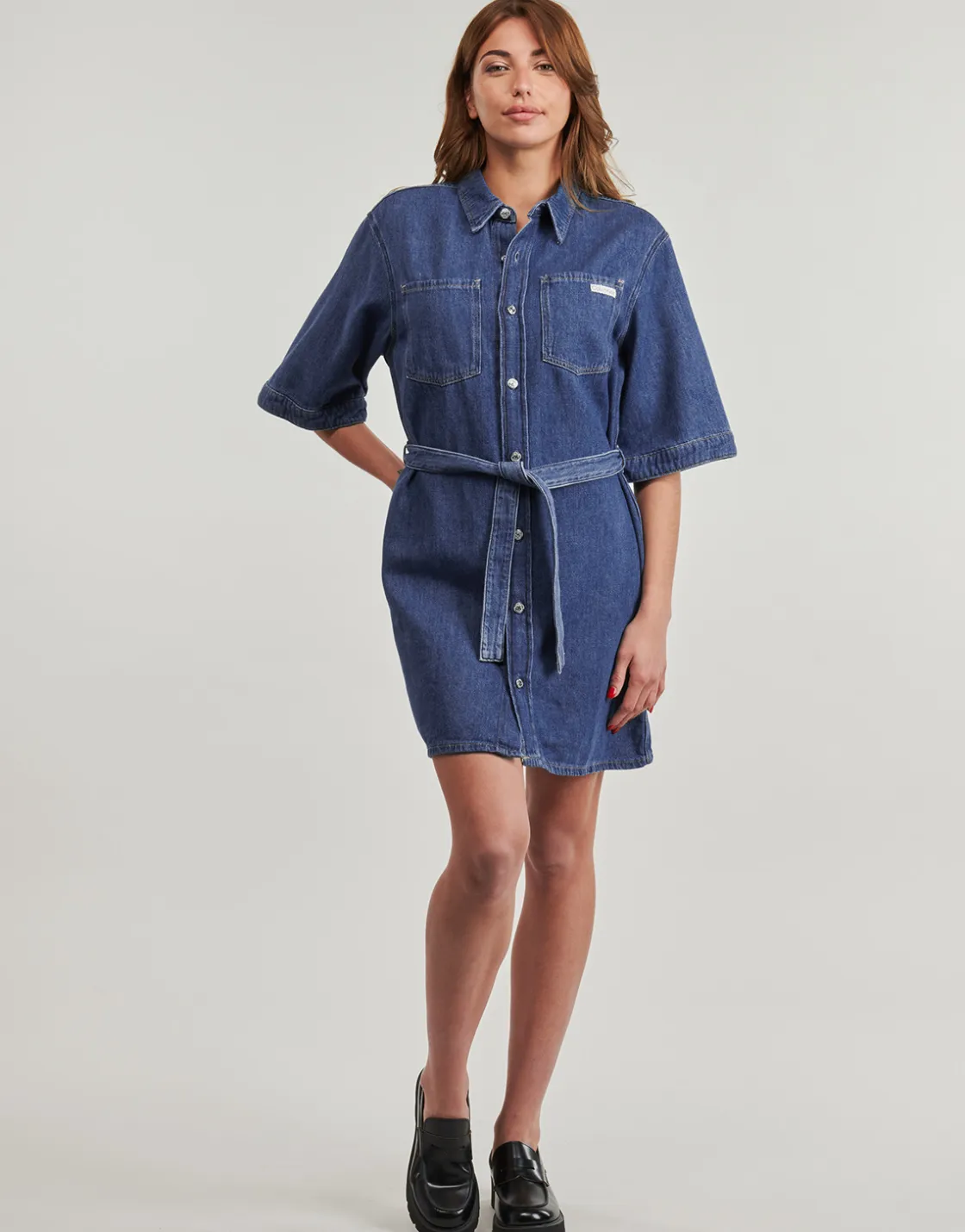 Calvin Klein Jeans Robes^- LINEN BOXY BELTED SHIRT DRESS
