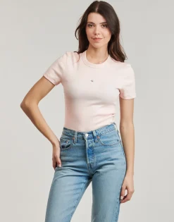 Calvin Klein Jeans - WOVEN LABEL RIB FITTED TEE Rose Discount