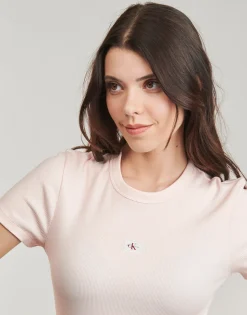 Calvin Klein Jeans - WOVEN LABEL RIB FITTED TEE Rose Discount