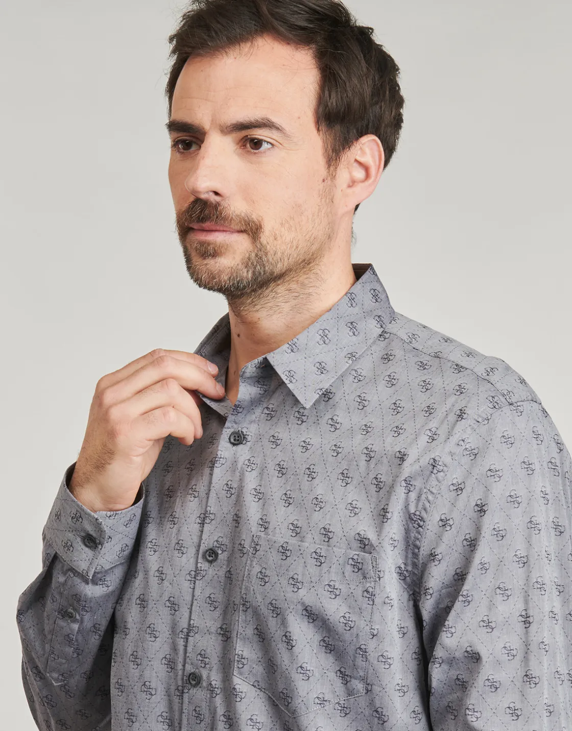 Guess - 4G JACQUARD SHIRT Gris Discount