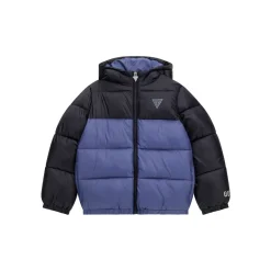 Guess - HOODED LS PADDED PUFFER W/ZIP Bleu