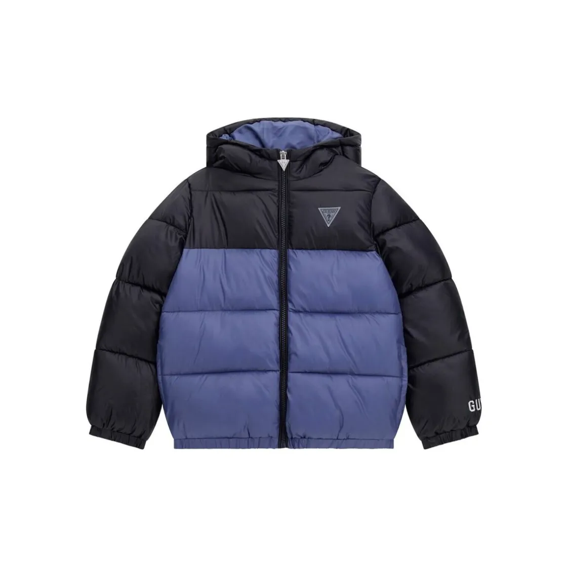 Guess - HOODED LS PADDED PUFFER W/ZIP Bleu