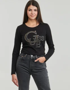 Guess - LS RN STUDDED LOGO TEE Noir Online