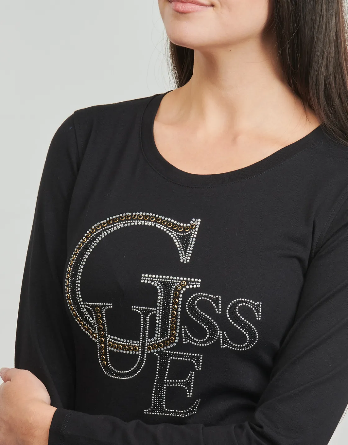 Guess - LS RN STUDDED LOGO TEE Noir Online