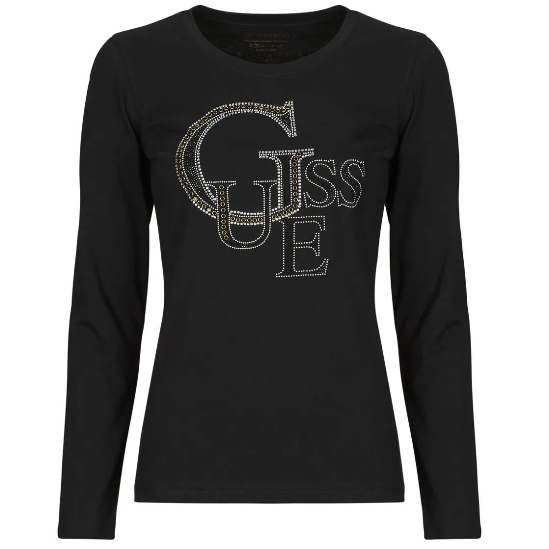 Guess - LS RN STUDDED LOGO TEE Noir Online