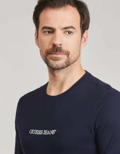Guess - SS CN SLIM LOGO EMBRO TEE Marine Clearance
