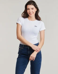 Guess T-shirts & Polos^- SS CN SNAP EMBRO SLIM TOP