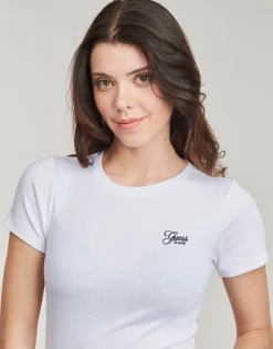 Guess T-shirts & Polos^- SS CN SNAP EMBRO SLIM TOP