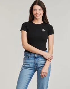 Guess - SS CN SNAP EMBRO SLIM TOP< T-shirts & Polos