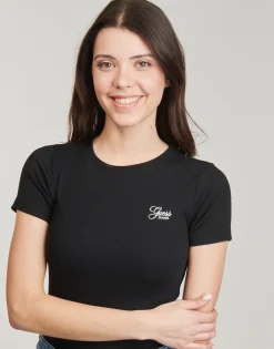 Guess - SS CN SNAP EMBRO SLIM TOP< T-shirts & Polos