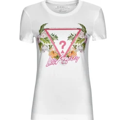 Guess - SS CN TRIANGLE FLOWERS TEE Blanc Outlet
