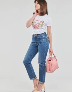 Guess - SS CN TRIANGLE FLOWERS TEE Blanc Outlet