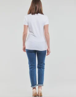 Guess - SS CN TRIANGLE FLOWERS TEE Blanc Outlet