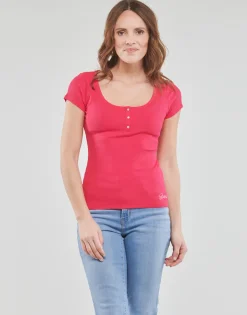 Guess - SS KARLEE JEWEL BTN HENLEY Fuchsia Clearance