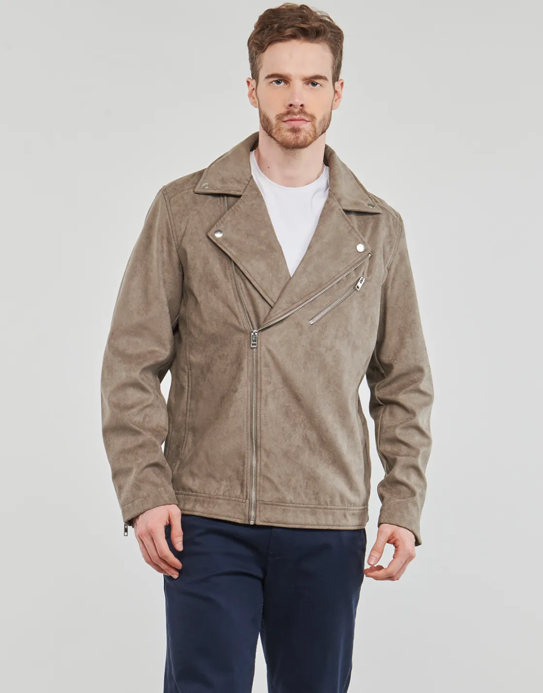 Jack & Jones - JJROCKY FAUX SUEDE BIKER JACKET Beige Sale