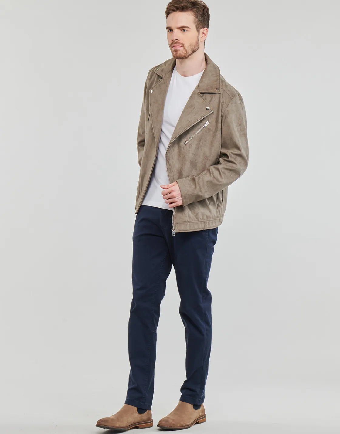 Jack & Jones - JJROCKY FAUX SUEDE BIKER JACKET Beige Sale