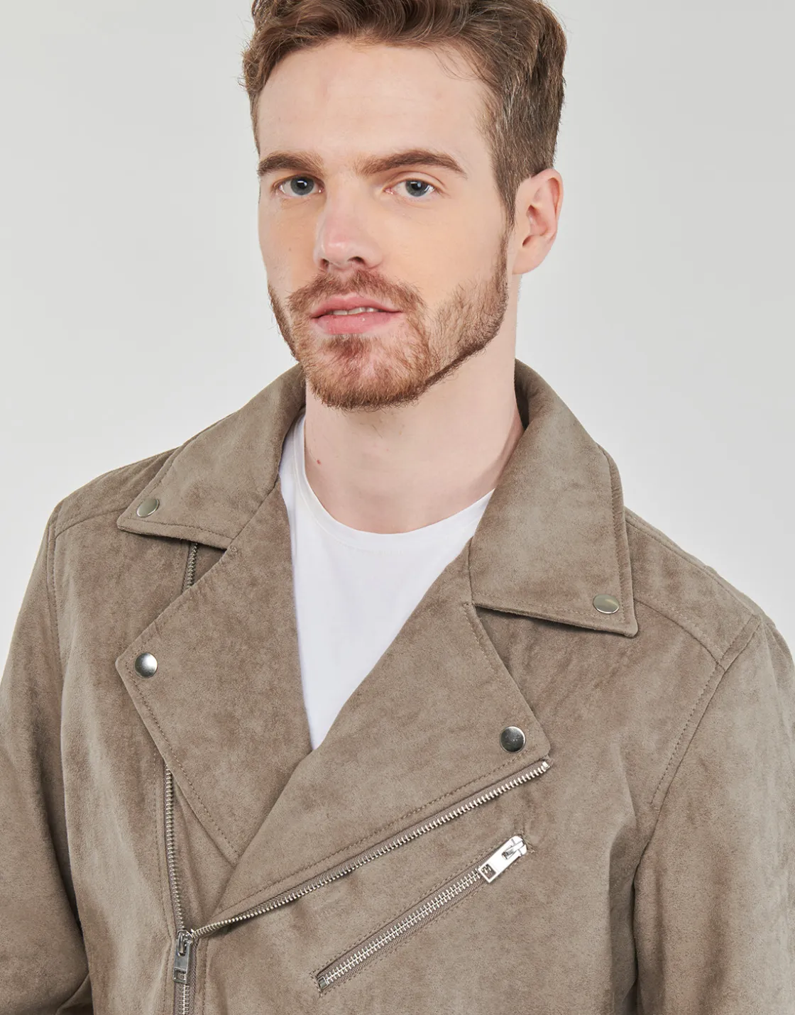 Jack & Jones - JJROCKY FAUX SUEDE BIKER JACKET Beige Sale