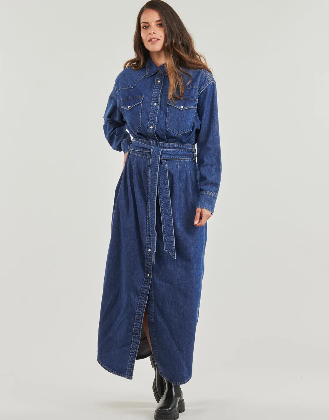 Lee - BELTED WESTERN DRESS Bleu Clearance