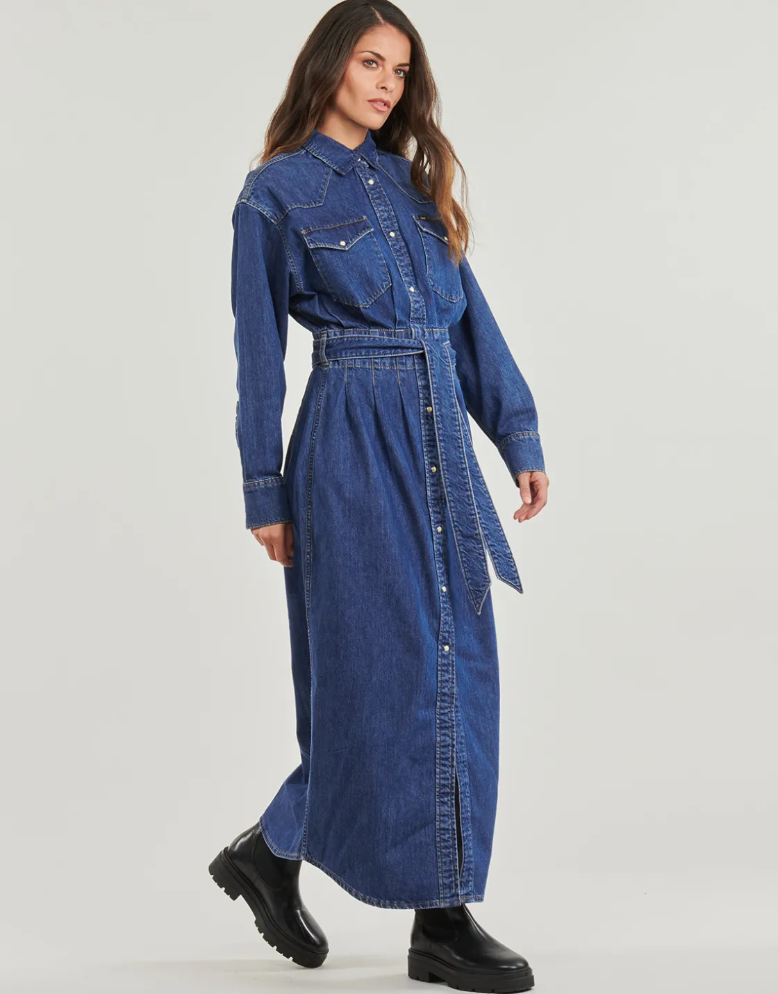 Lee - BELTED WESTERN DRESS Bleu Clearance