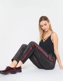 Maison Scotch - TAPERED LUREX PANTS WITH VELVET SIDE PANEL< Pantalons