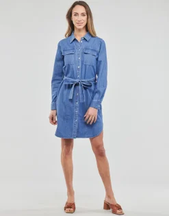 Pieces Robes^- PCOSALINA LS MIDI DNM MB DRESS