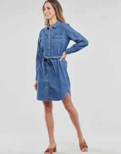 Pieces Robes^- PCOSALINA LS MIDI DNM MB DRESS