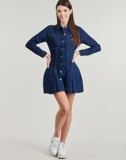 Tommy Jeans Robes^- DENIM PLEATED TRUCKER DRESS