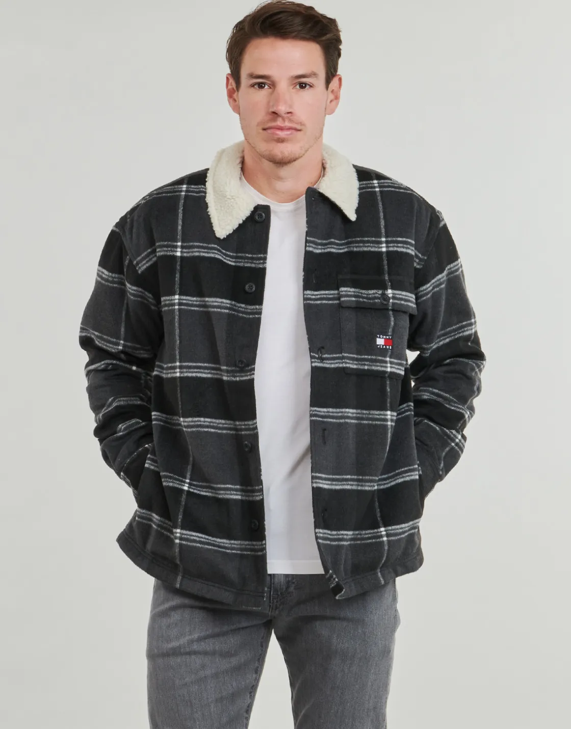 Tommy Jeans - TJM CHECK SHERPA OVERSHIRT EXT< Chemises