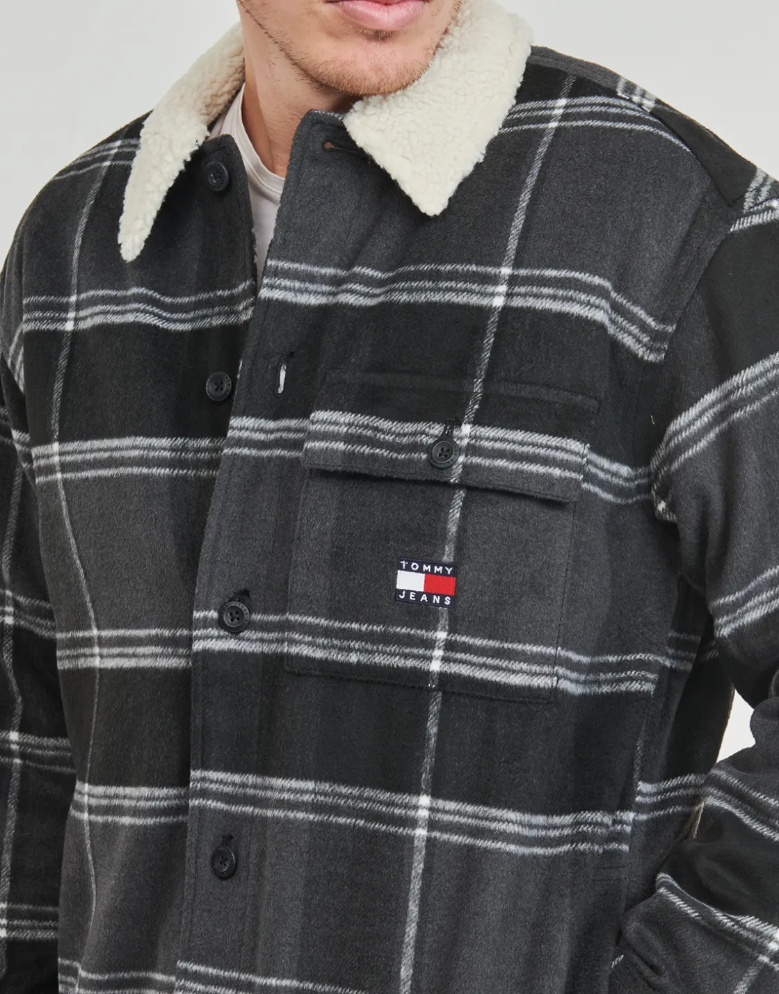 Tommy Jeans - TJM CHECK SHERPA OVERSHIRT EXT< Chemises
