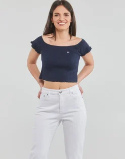Tommy Jeans - TJW CROP RIB OFF SHOULDER TOP Marine Outlet