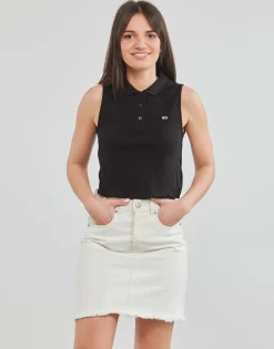 Tommy Jeans - TJW CROP SLEEVELESS RIB POLO Noir Clearance