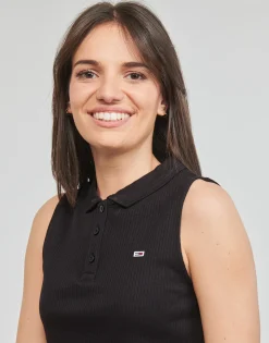 Tommy Jeans - TJW CROP SLEEVELESS RIB POLO Noir Clearance