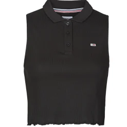 Tommy Jeans - TJW CROP SLEEVELESS RIB POLO Noir Clearance